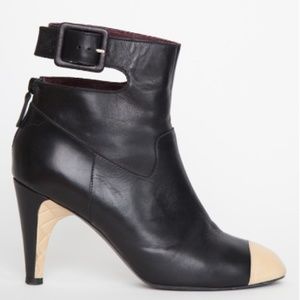 CHANEL Leather Cap-Toe Short Boots Size 9.5